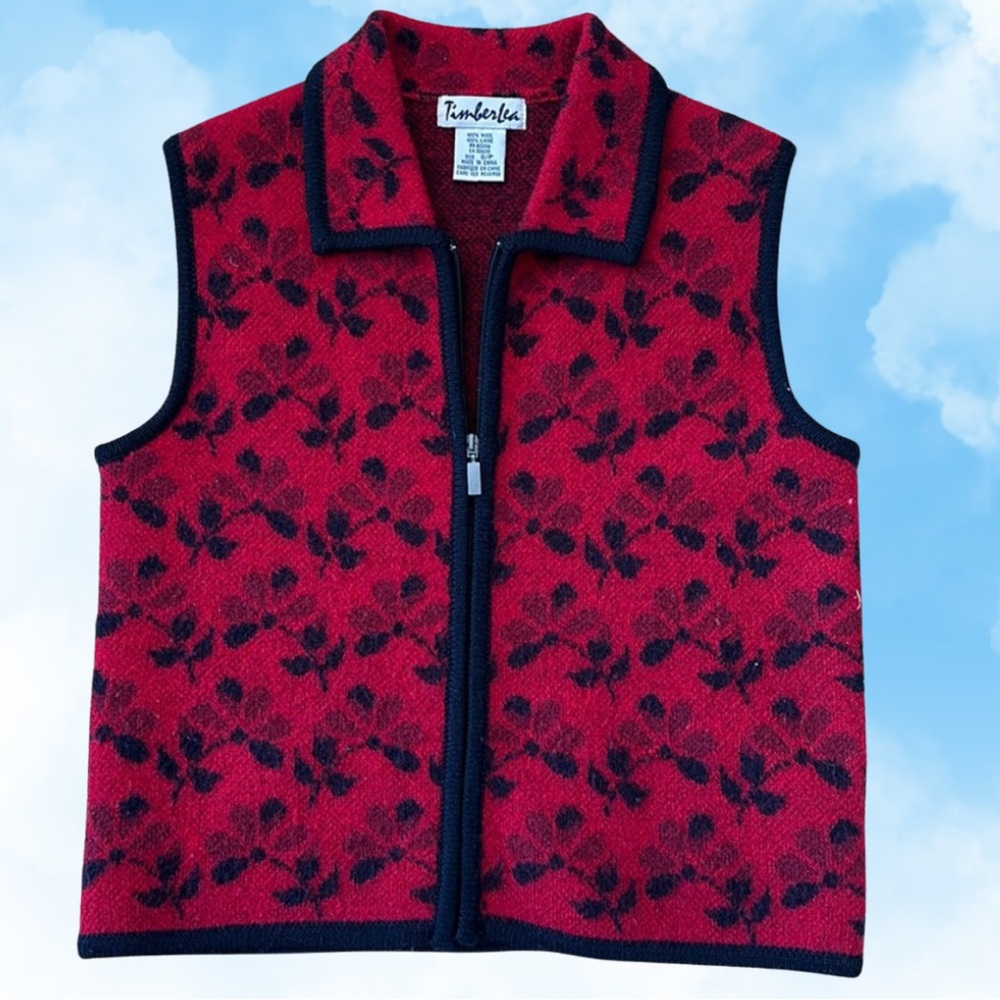 Timberlea Red Black Wool Zipper Vest Size S/P 100% wool